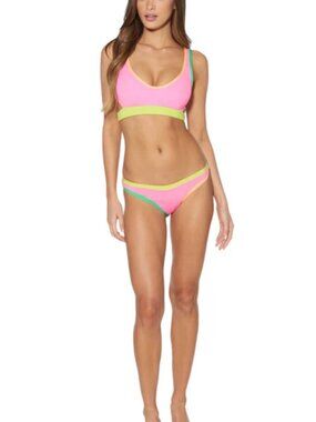 Hurley Size Extra Large Colorblock Neon Pink Cheeky Bikini Bottoms NWT